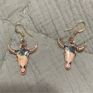 Boho Bull Skull Earrings - Multicolor